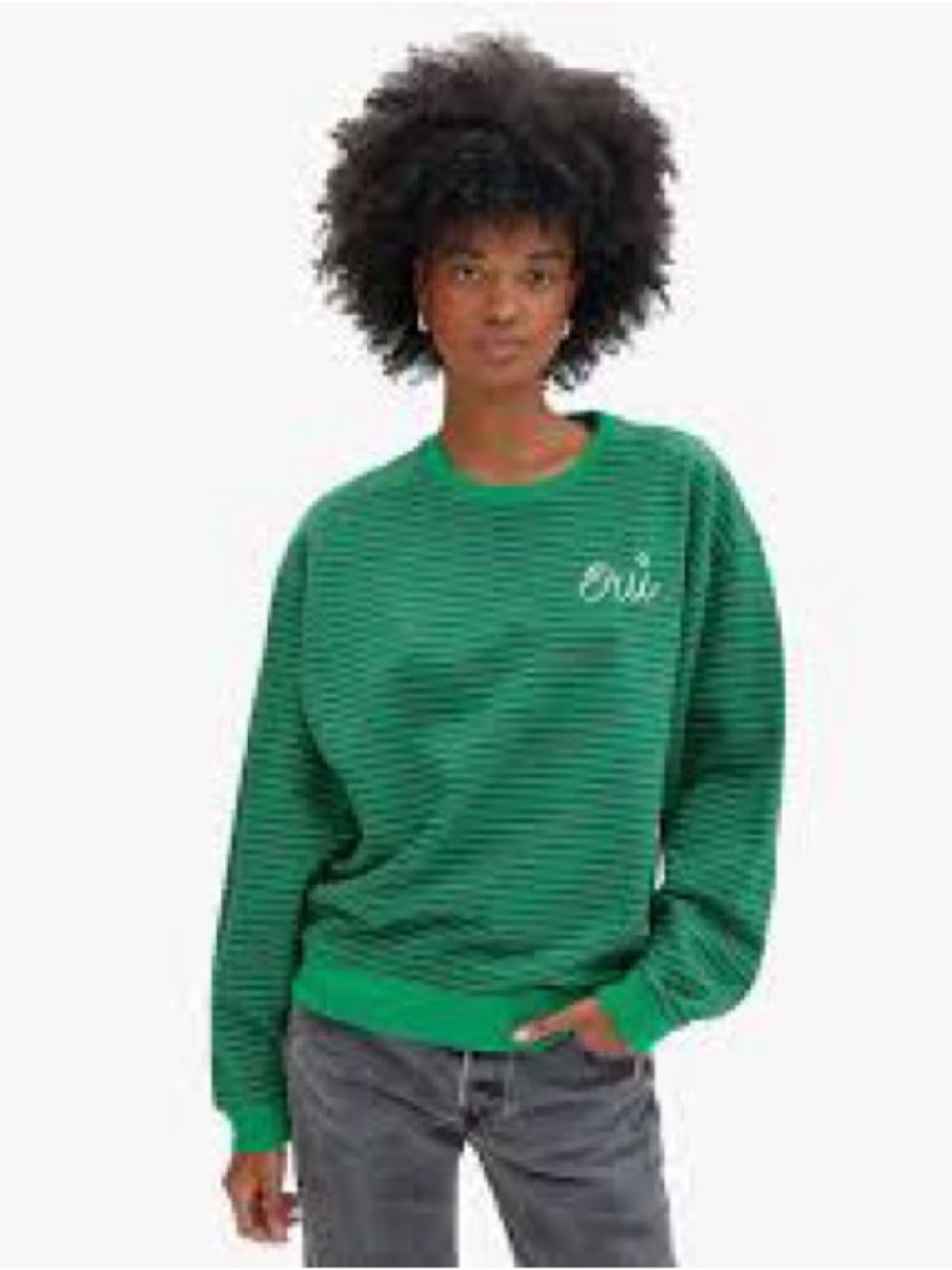Clare V. Oversized Sweatshirt Green Charcoal Stripes Size Large